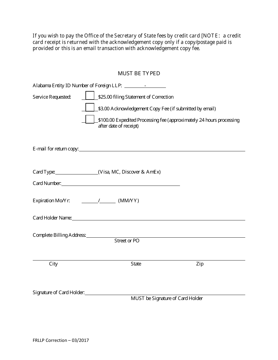 Foreign Registered Limited Liability Partnership (LLP ) Statement of Correction - Alabama, Page 3