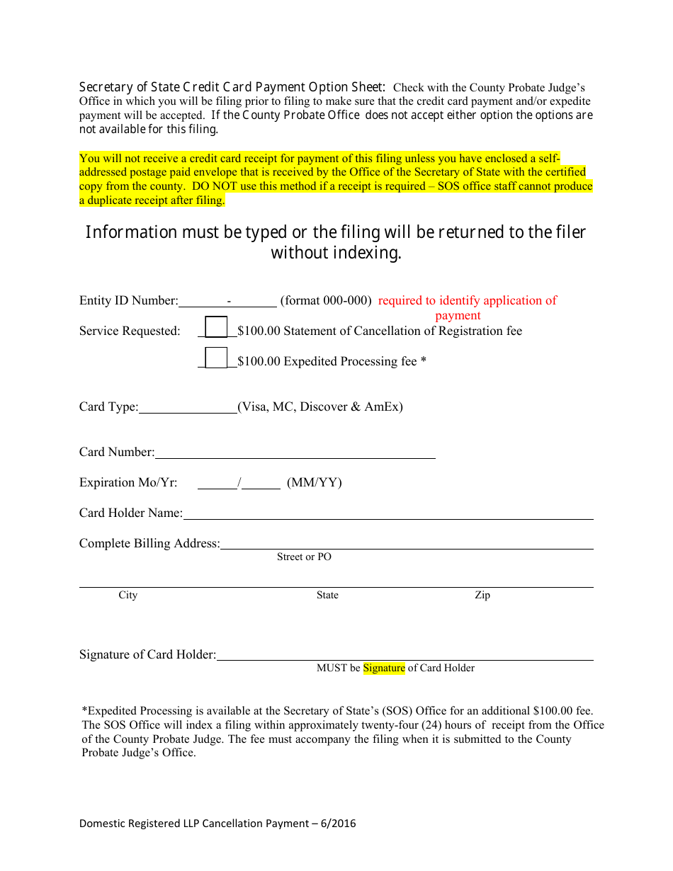 Domestic Limited Liability Partnership (LLP ) Statement of Cancellation of Registration - Alabama, Page 3