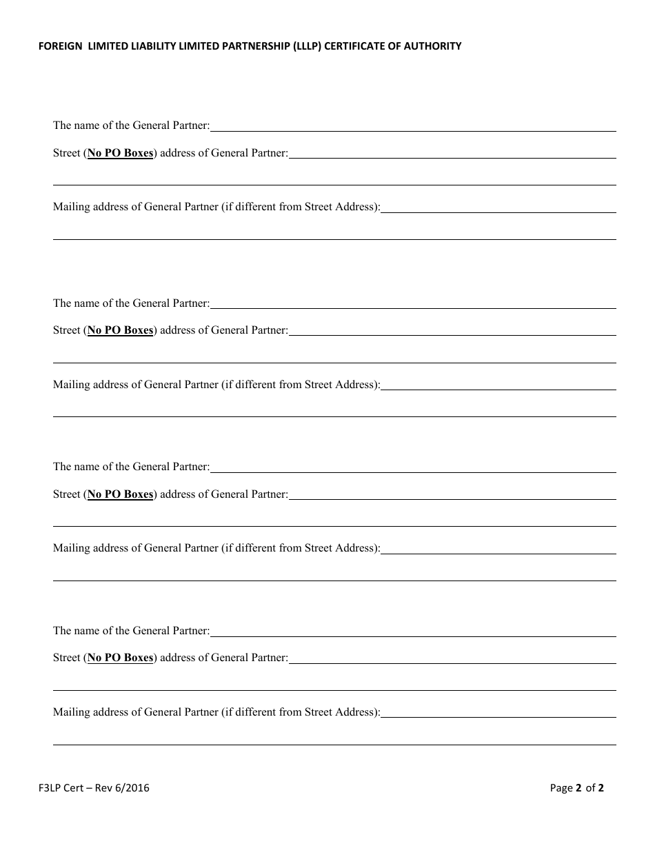 Form F3LP Foreign Limited Liability Limited Partnership (Lllp) Certificate of Authority - Alabama, Page 2