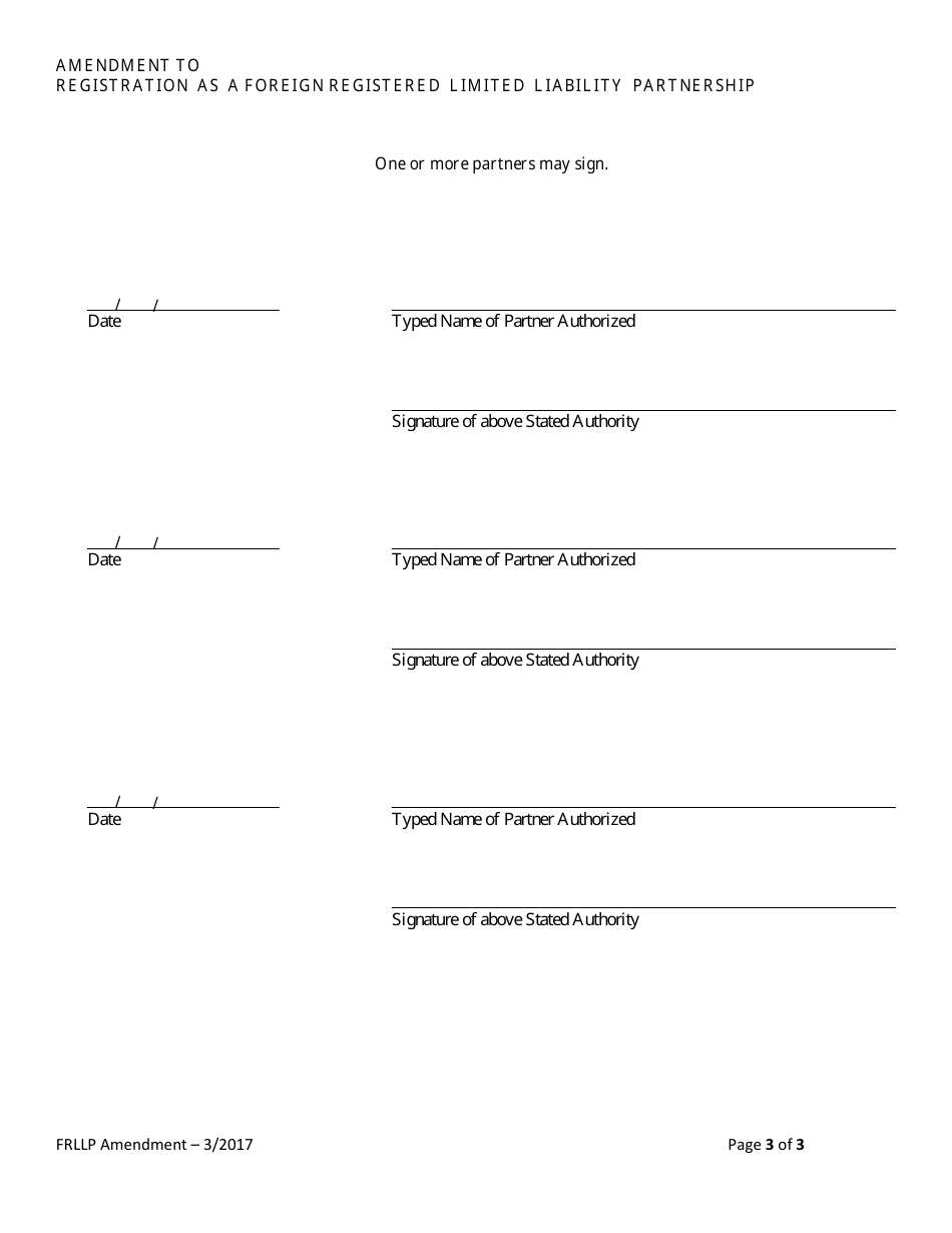 Amendment to Registration as a Foreign Registered Limited Liability Partnership - Alabama, Page 3
