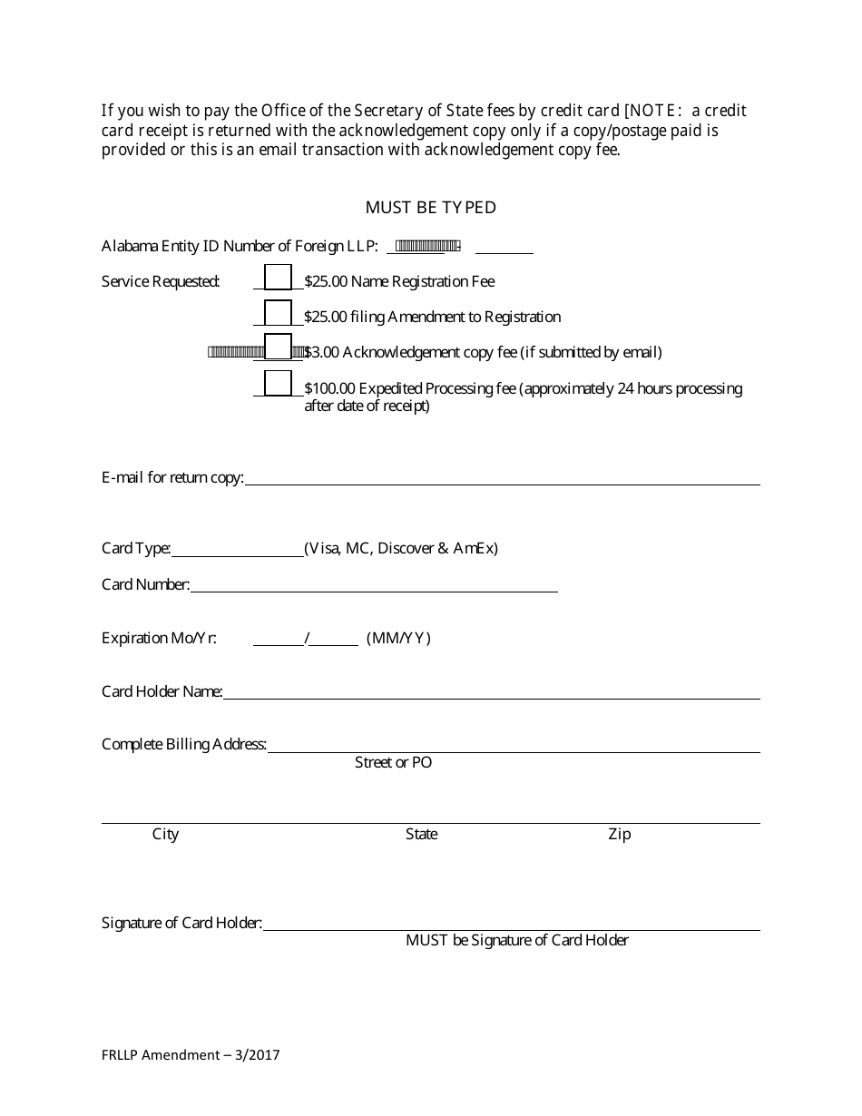 Amendment to Registration as a Foreign Registered Limited Liability Partnership - Alabama, Page 4