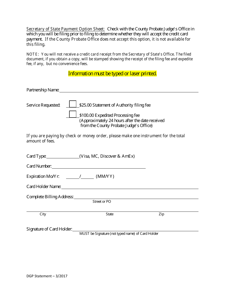 Domestic General Partnership (Gp) Statement of Partnership Authority - Alabama, Page 4