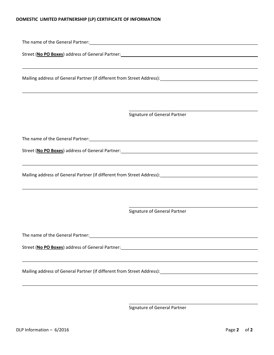Domestic Limited Partnership (Lp) Certificate of Information - Alabama, Page 2