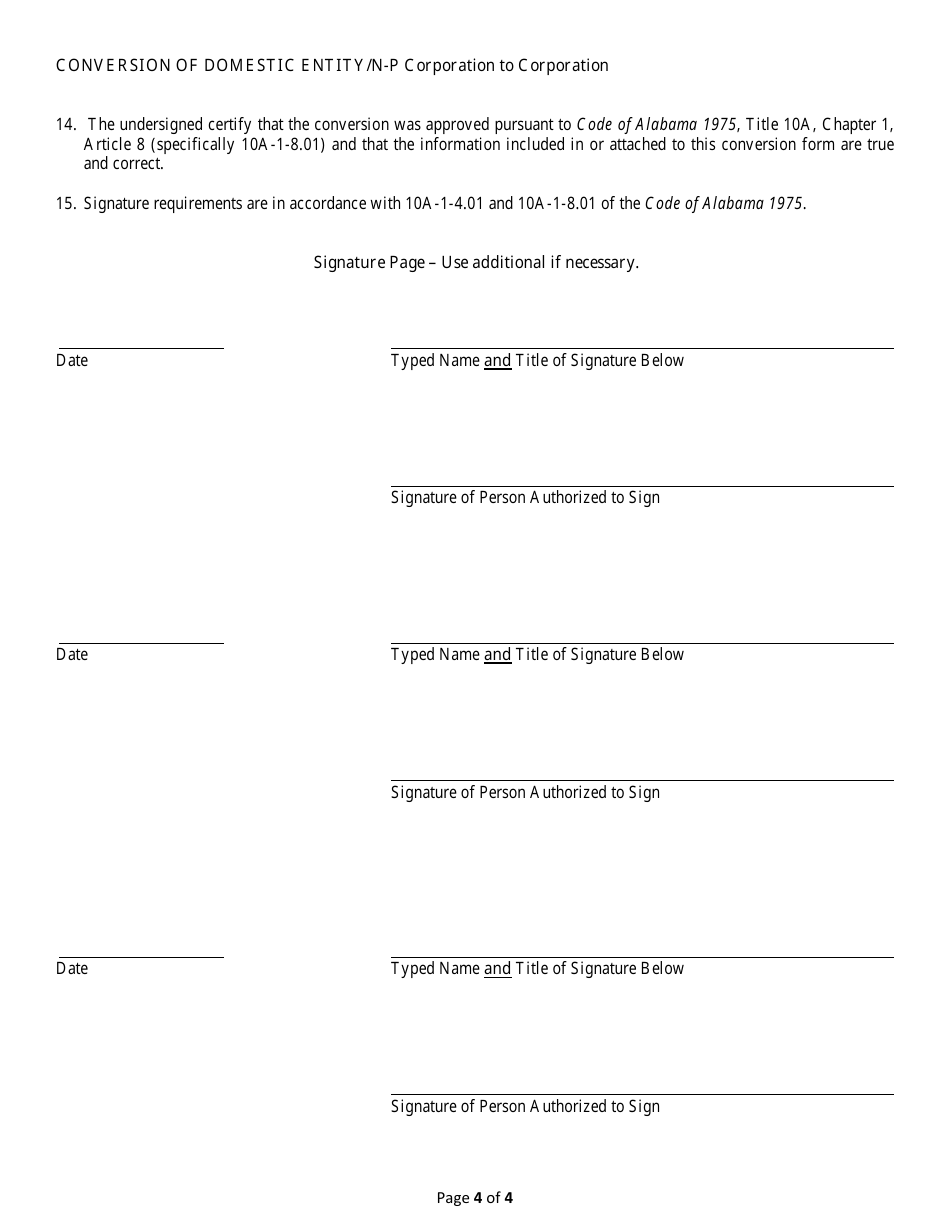 Conversion of a Domestic Entity - Non-profit Corporation to Corporation - Alabama, Page 4