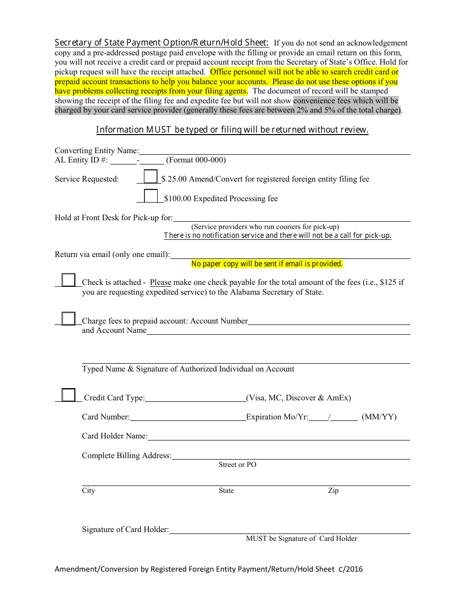 Foreign Conversion Filing - Amendment of Foreign Entity Filing Type - Alabama, Page 4