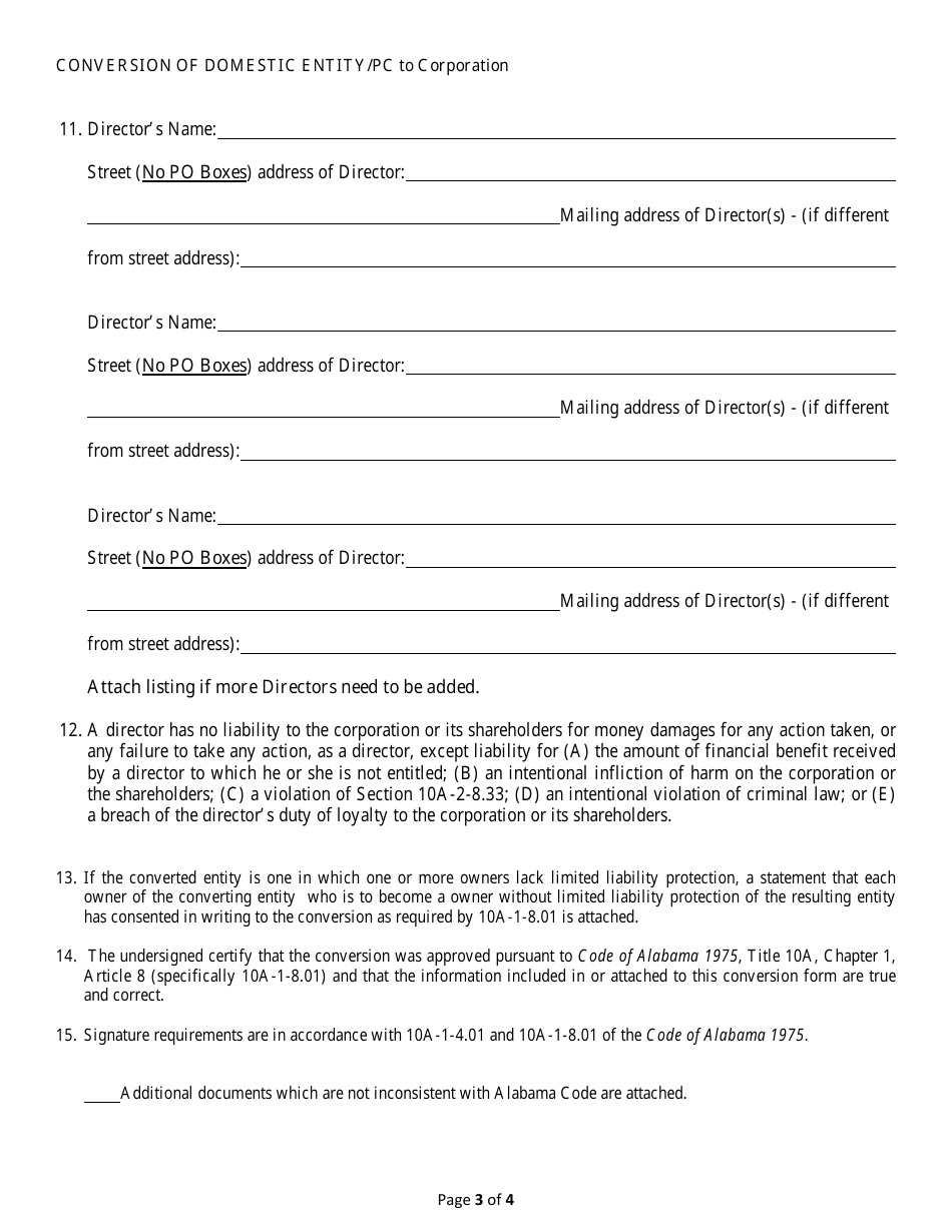 Conversion of a Domestic Entity - Professional Corporation to Business Corporation - Alabama, Page 3