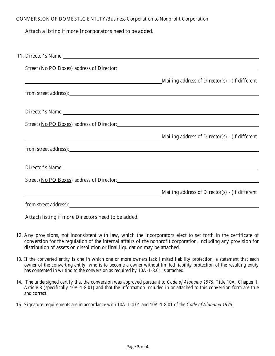 Conversion of a Domestic Entity - Business Corporation to Nonprofit Corporation - Alabama, Page 3