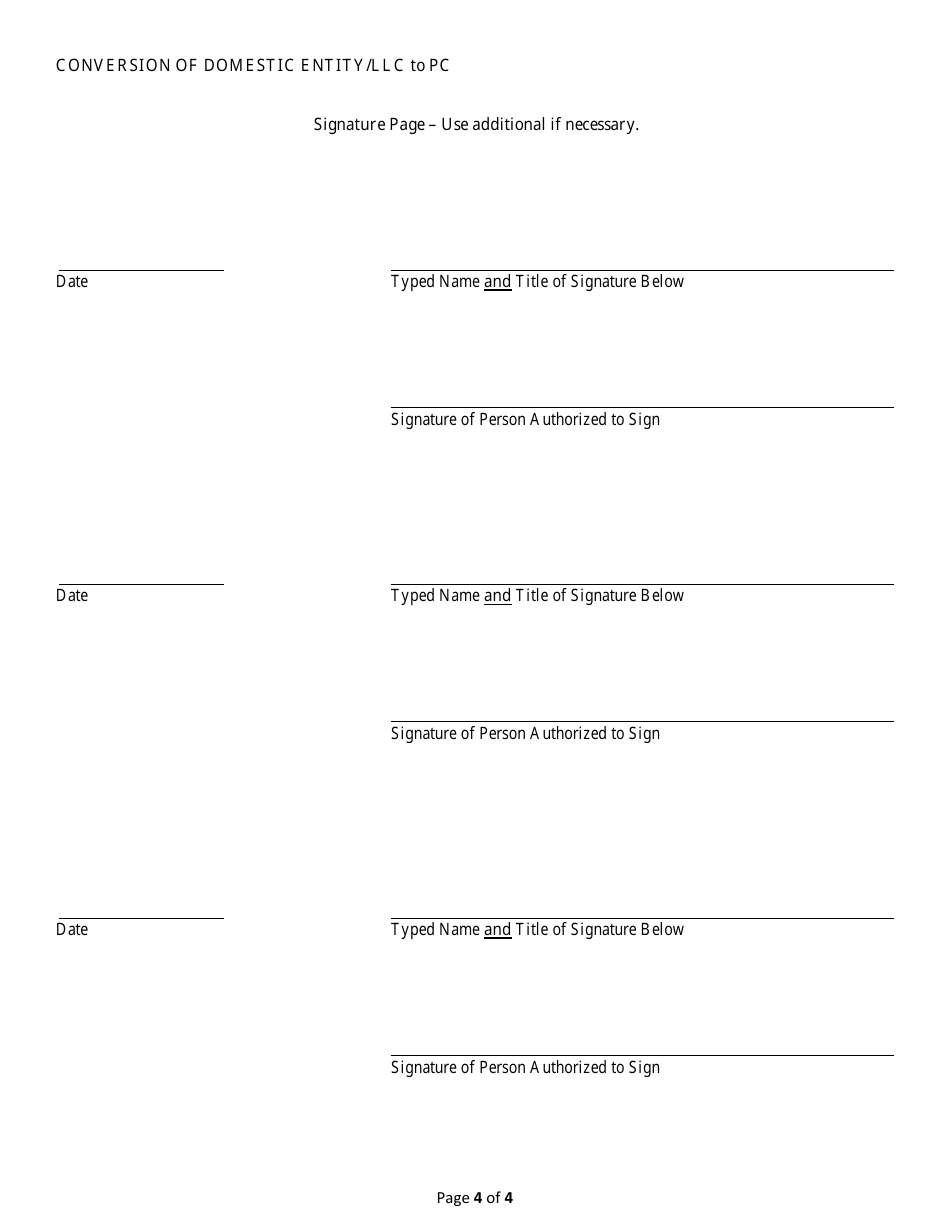 Conversion of a Domestic Entity - Limited Liability Company to Professional Corporation - Alabama, Page 4