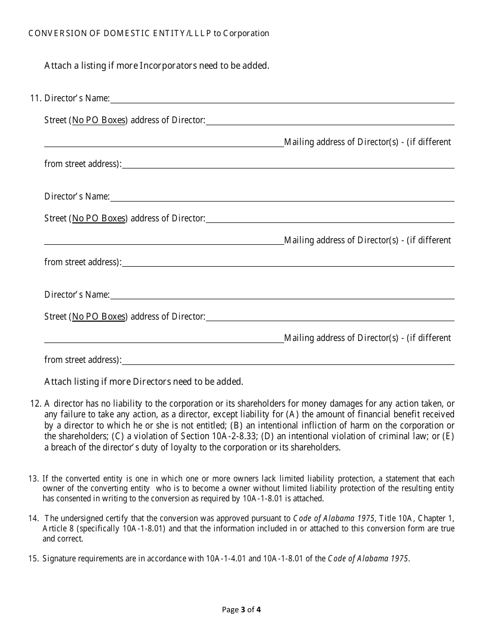 Conversion of a Domestic Entity - Limited Liability Limited Partnership to Corporation - Alabama, Page 3
