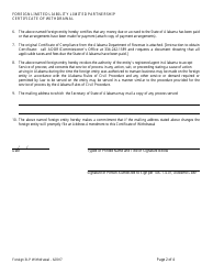 Foreign Limited Liability Limited Partnership Certificate of Withdrawal - Alabama, Page 2