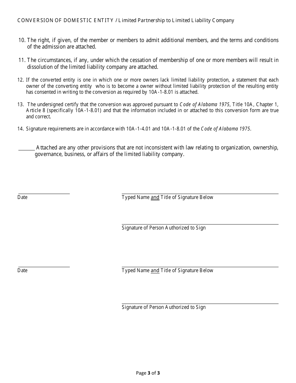 Conversion of a Domestic Entity - Limited Partnership to Limited Liability Company - Alabama, Page 3