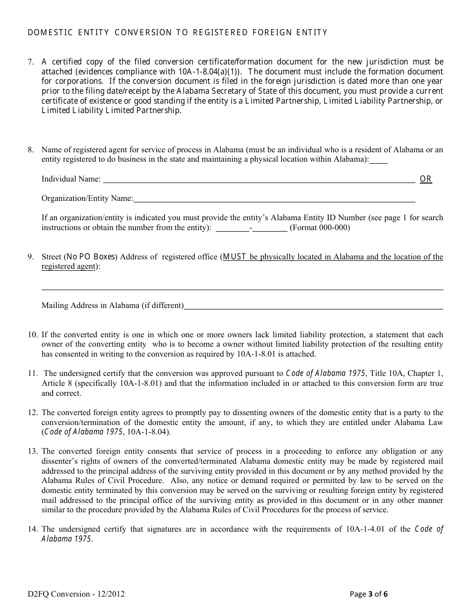 Domestic Entity Conversion to Registered Foreign Entity - Alabama, Page 3