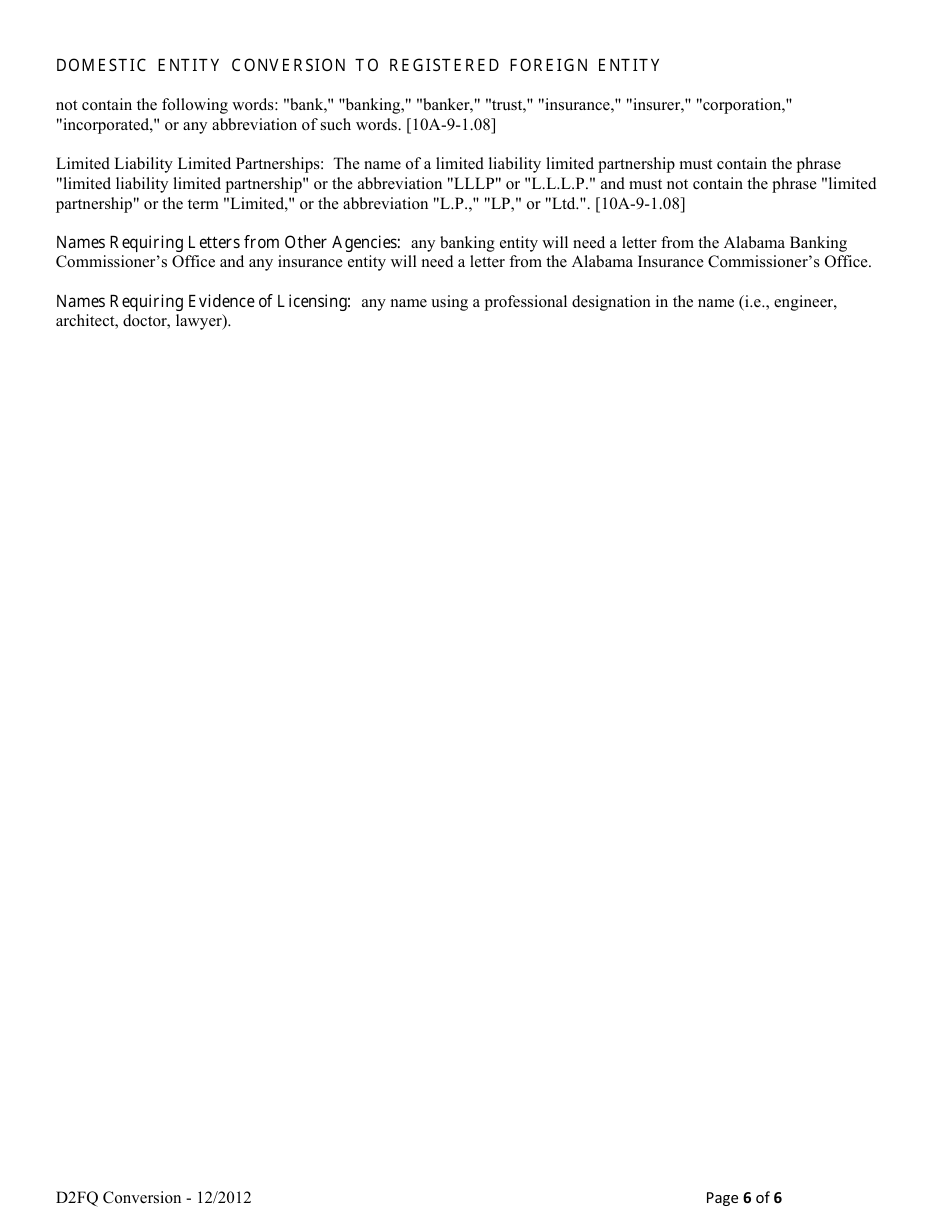 Domestic Entity Conversion to Registered Foreign Entity - Alabama, Page 6