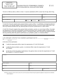 Document preview: Form F-11 Psychological Evaluation Form - Alaska