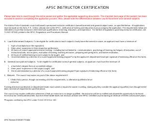Form F-9 &quot;Apsc Instructor Certification Application&quot; - Alaska