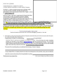 Conversion of a Domestic Entity - Limited Liability Partnership to Limited Liability Company - Alabama