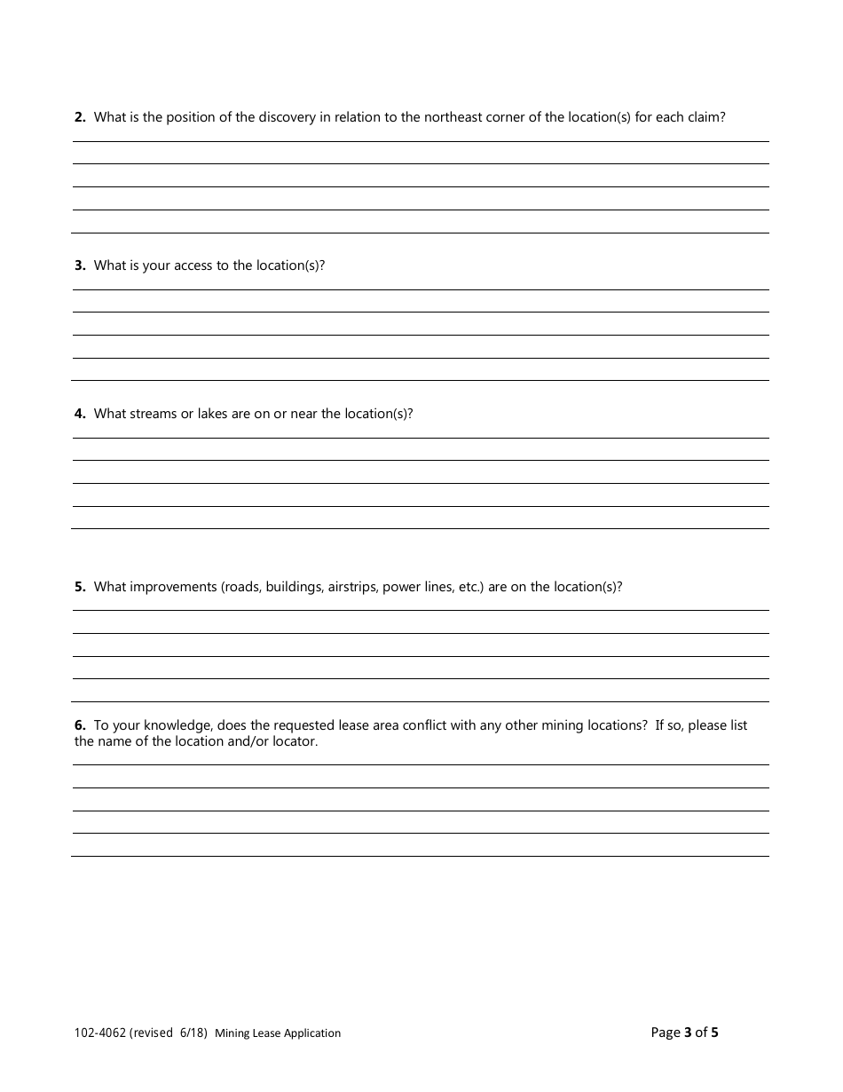 Form 102-4062 Application for Upland Mining Lease - Alaska, Page 3
