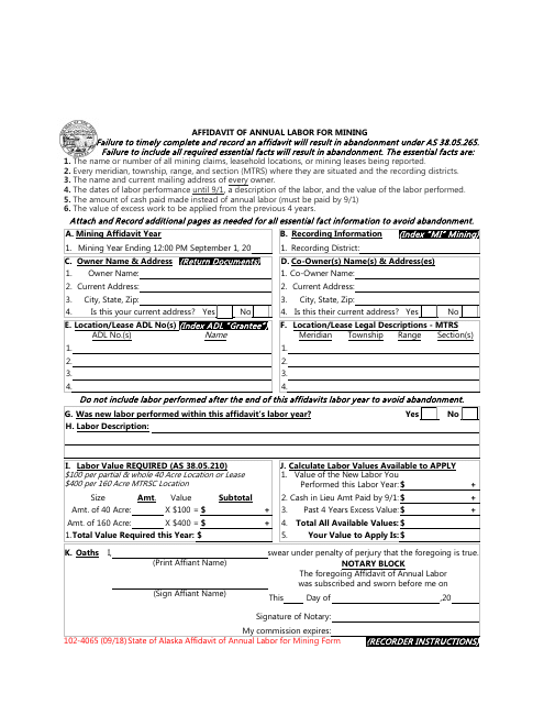 Form 102-4065  Printable Pdf