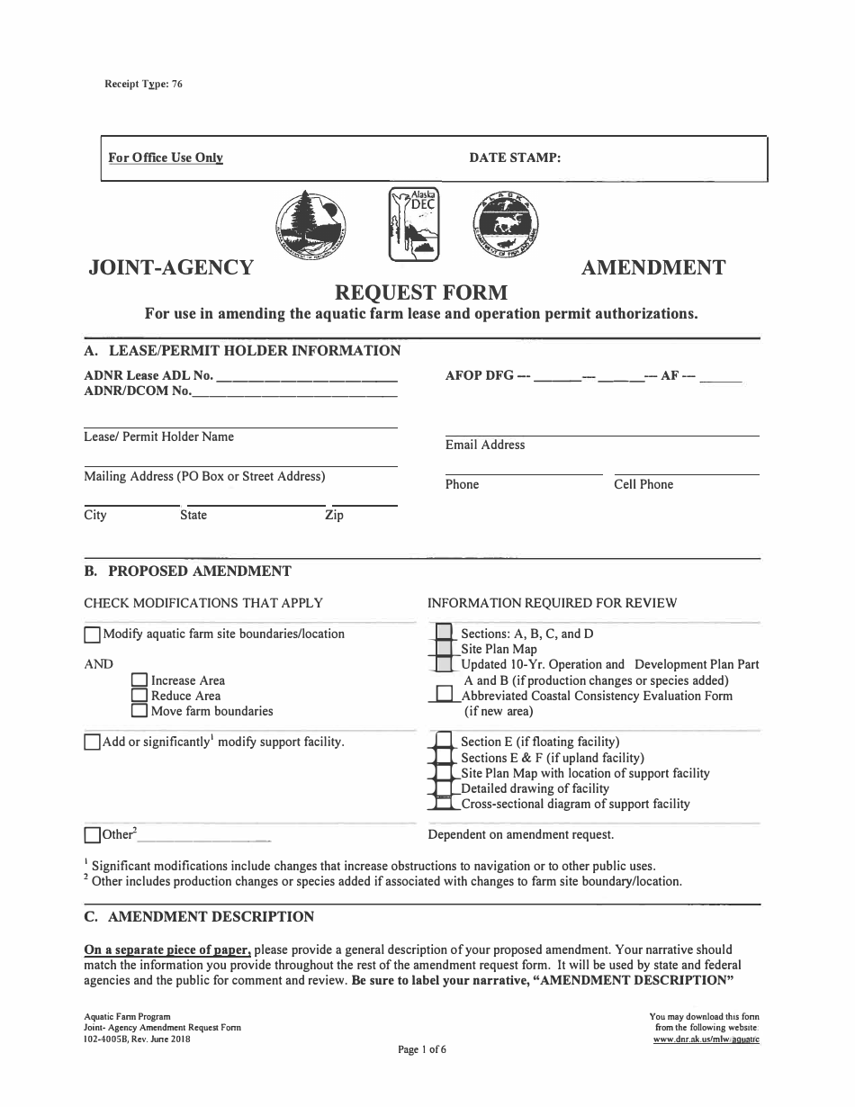 Form 102-4005B Joint Agency Aquatic Farm Amendment Request Form - Alaskas Aquatic Farm Program - Alaska, Page 3
