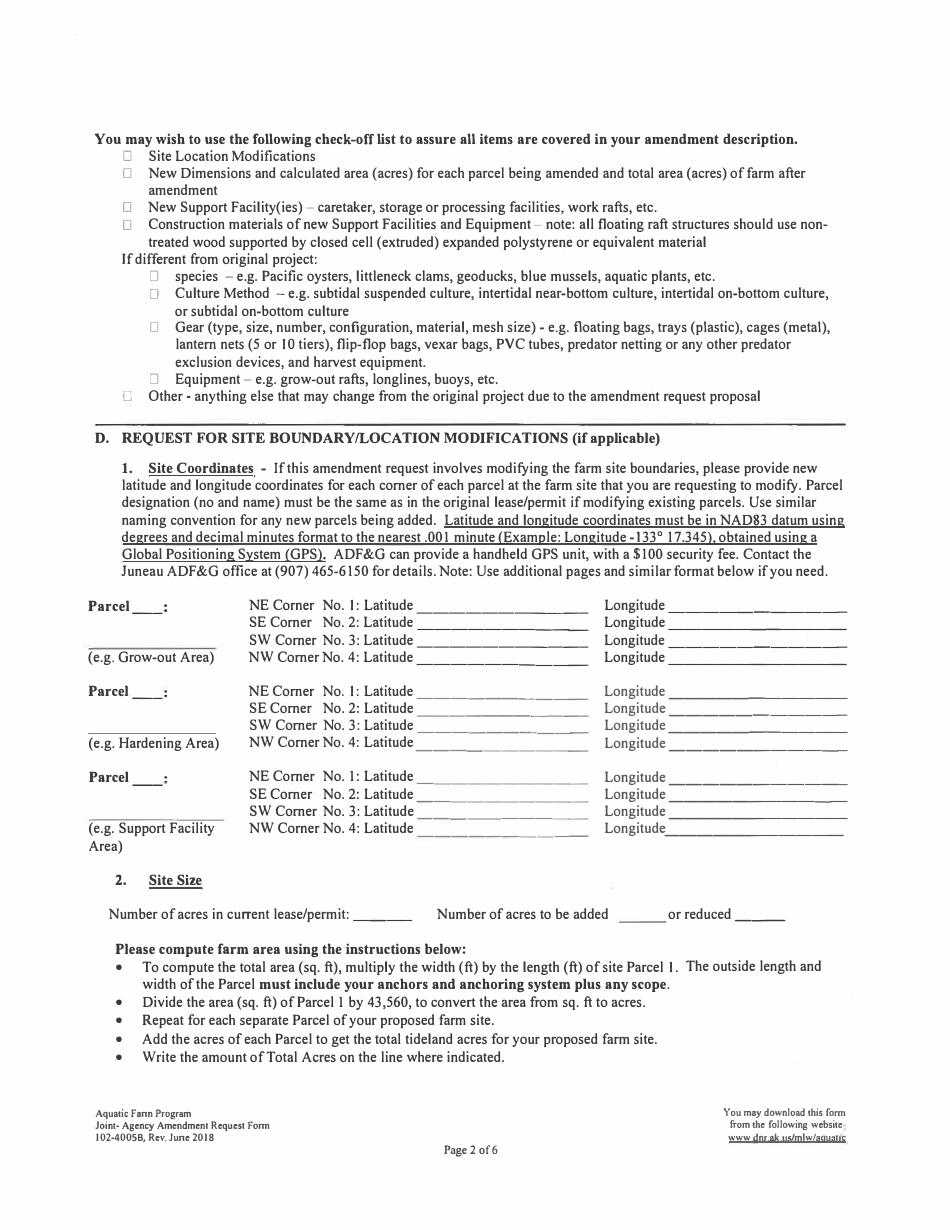 Form 102-4005B Joint Agency Aquatic Farm Amendment Request Form - Alaskas Aquatic Farm Program - Alaska, Page 4