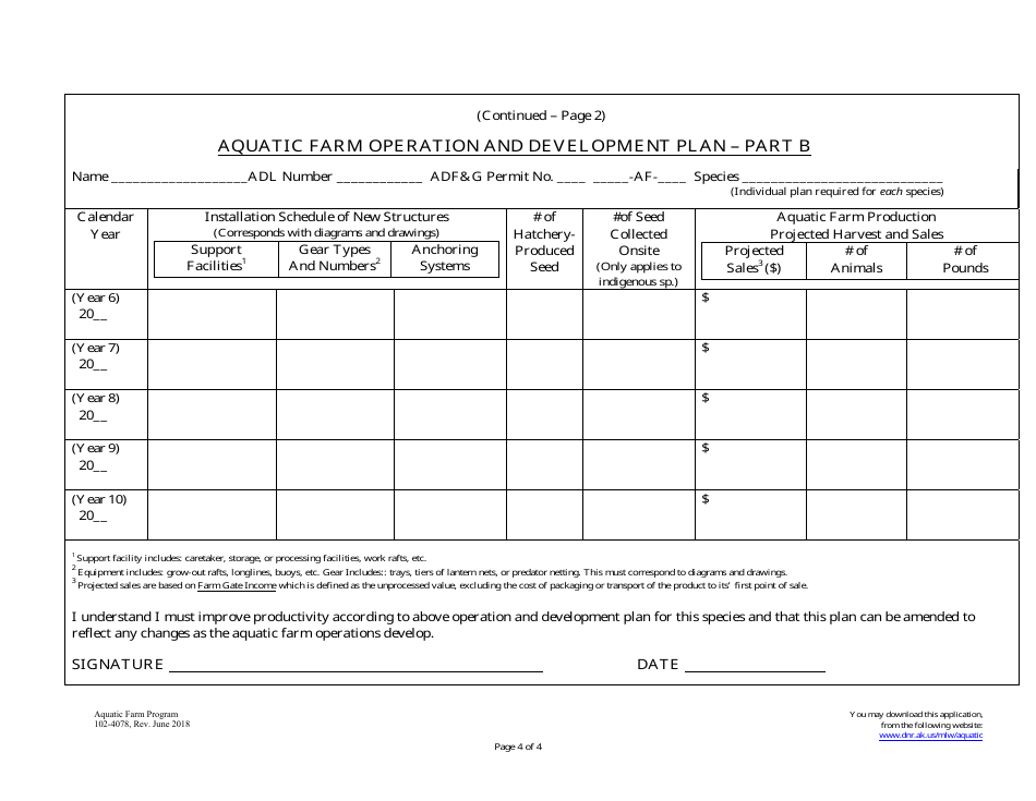Form 102-4078 Aquatic Farm Operation and Development Plan - Alaska, Page 4