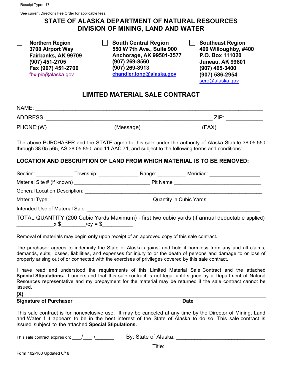 Form 102-100 Limited Material Sale Contract - Alaska, Page 1