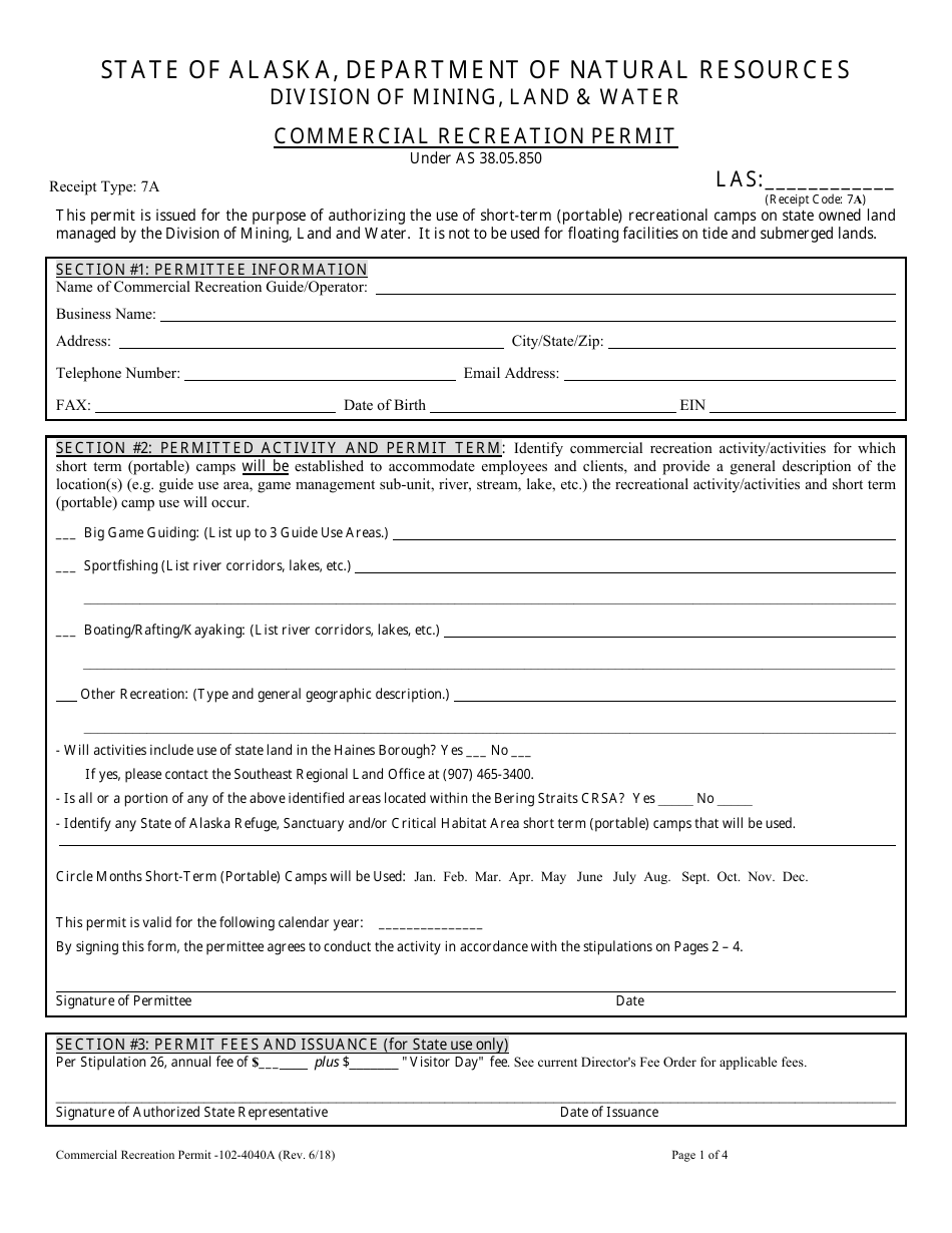 Form 102-4040A Commercial Recreation Permit - Alaska, Page 2