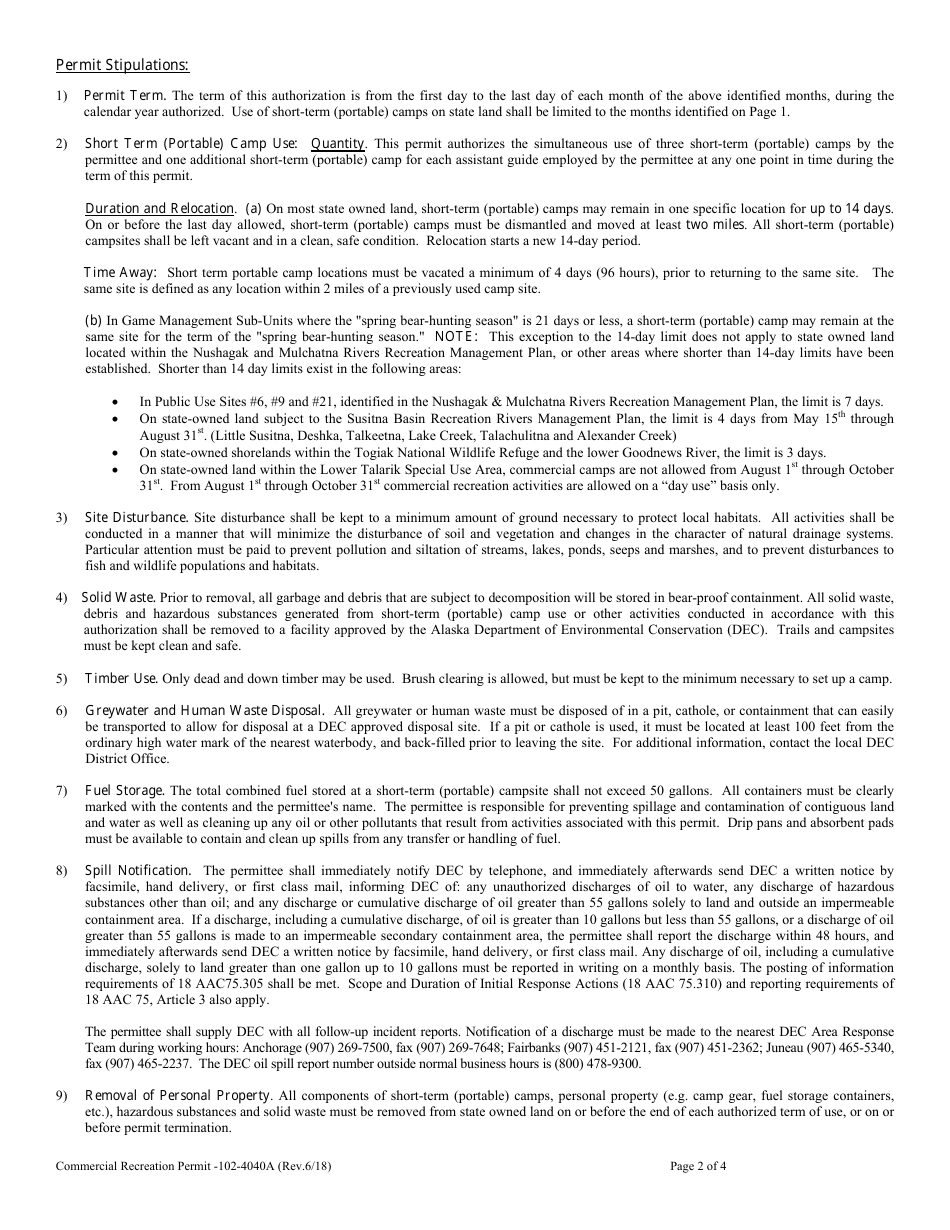 Form 102-4040A Commercial Recreation Permit - Alaska, Page 3