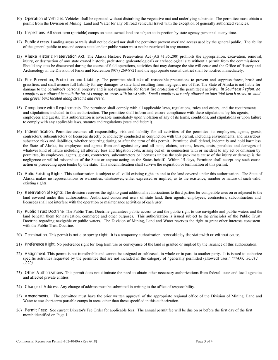 Form 102-4040A Commercial Recreation Permit - Alaska, Page 4