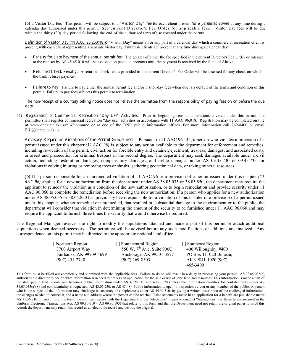 Form 102-4040A Commercial Recreation Permit - Alaska, Page 5
