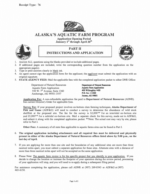 Form 102-4005 Aquatic Farm Program Application - Alaska