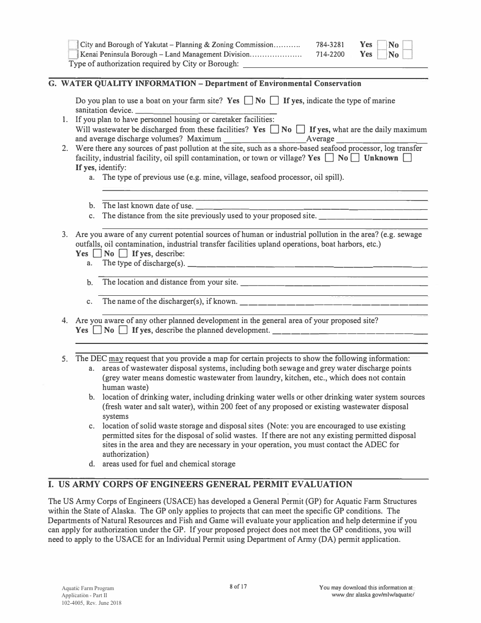 Form 102-4005 Aquatic Farm Program Application - Alaska, Page 10