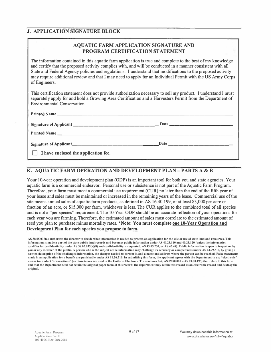 Form 102-4005 Aquatic Farm Program Application - Alaska, Page 11