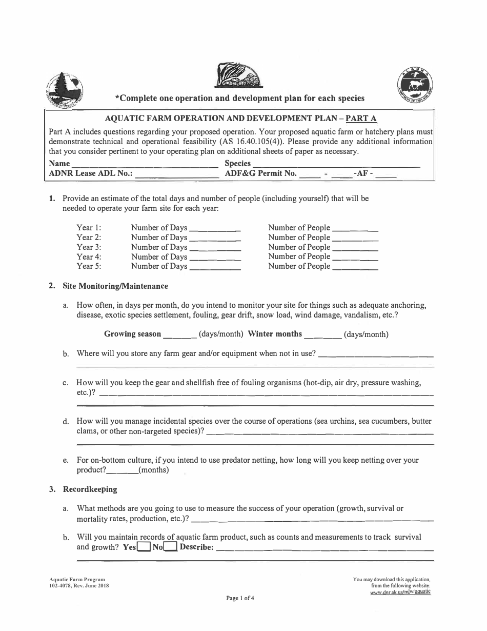 Form 102-4005 Aquatic Farm Program Application - Alaska, Page 12