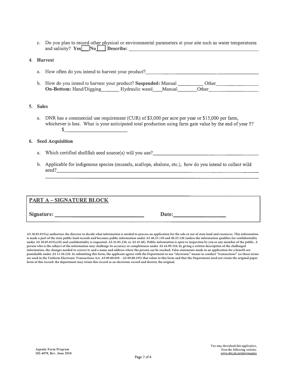 Form 102-4005 Aquatic Farm Program Application - Alaska, Page 13