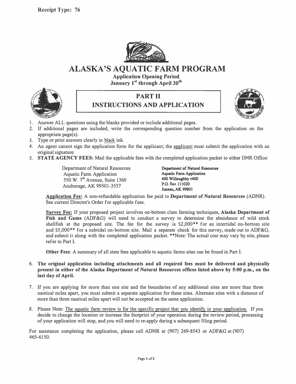 Form 102-4005 Aquatic Farm Program Application - Alaska, Page 1