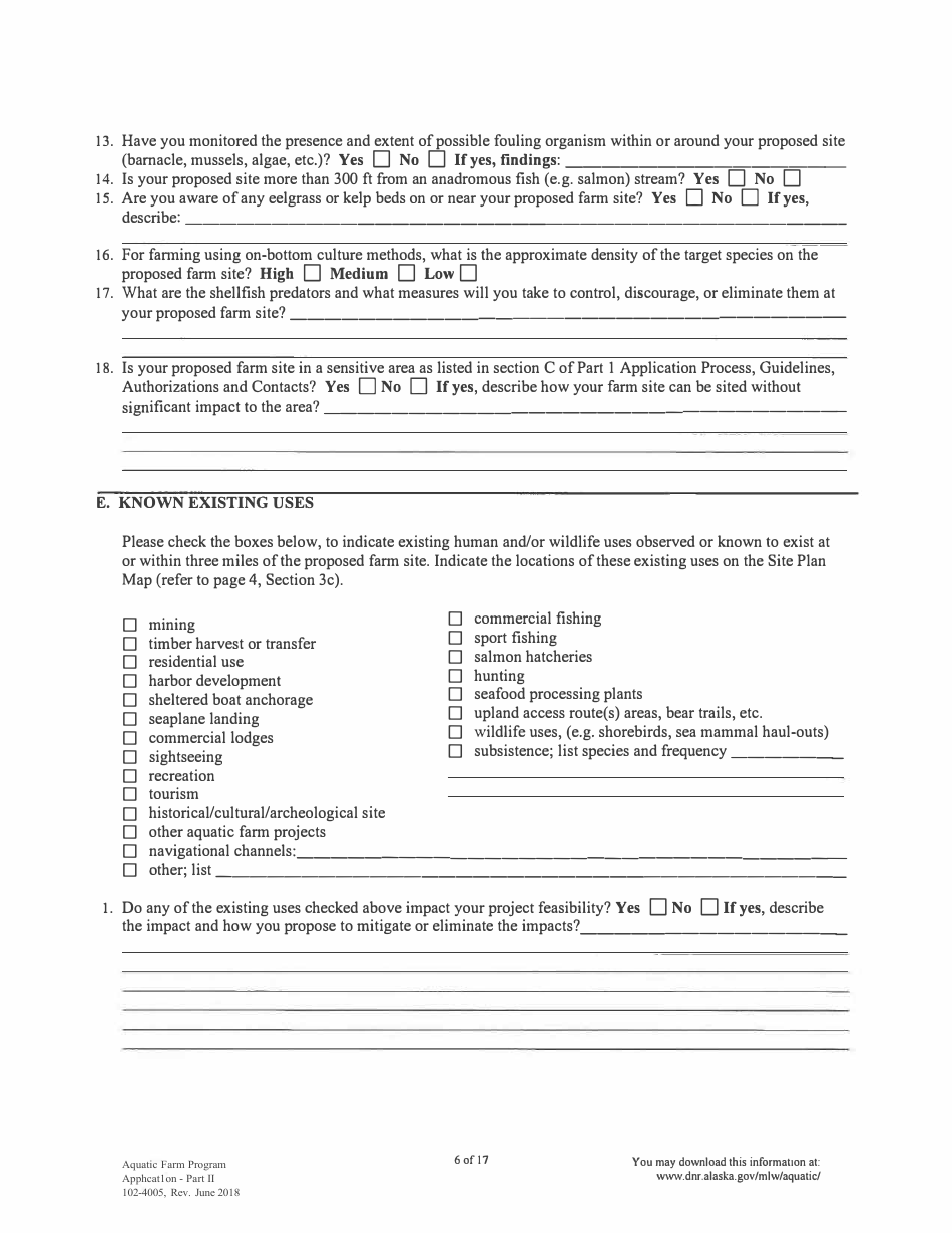 Form 102-4005 Aquatic Farm Program Application - Alaska, Page 8
