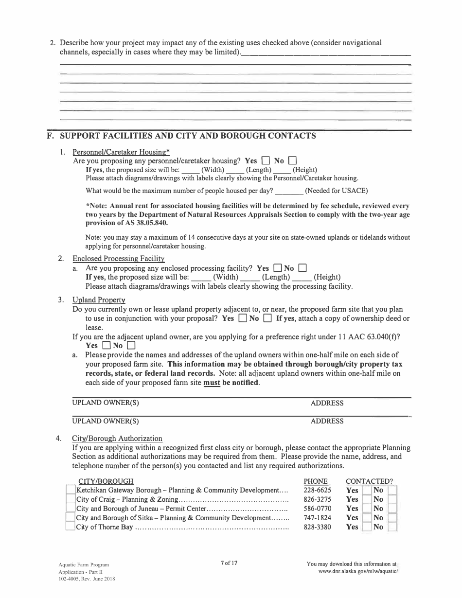 Form 102-4005 Aquatic Farm Program Application - Alaska, Page 9