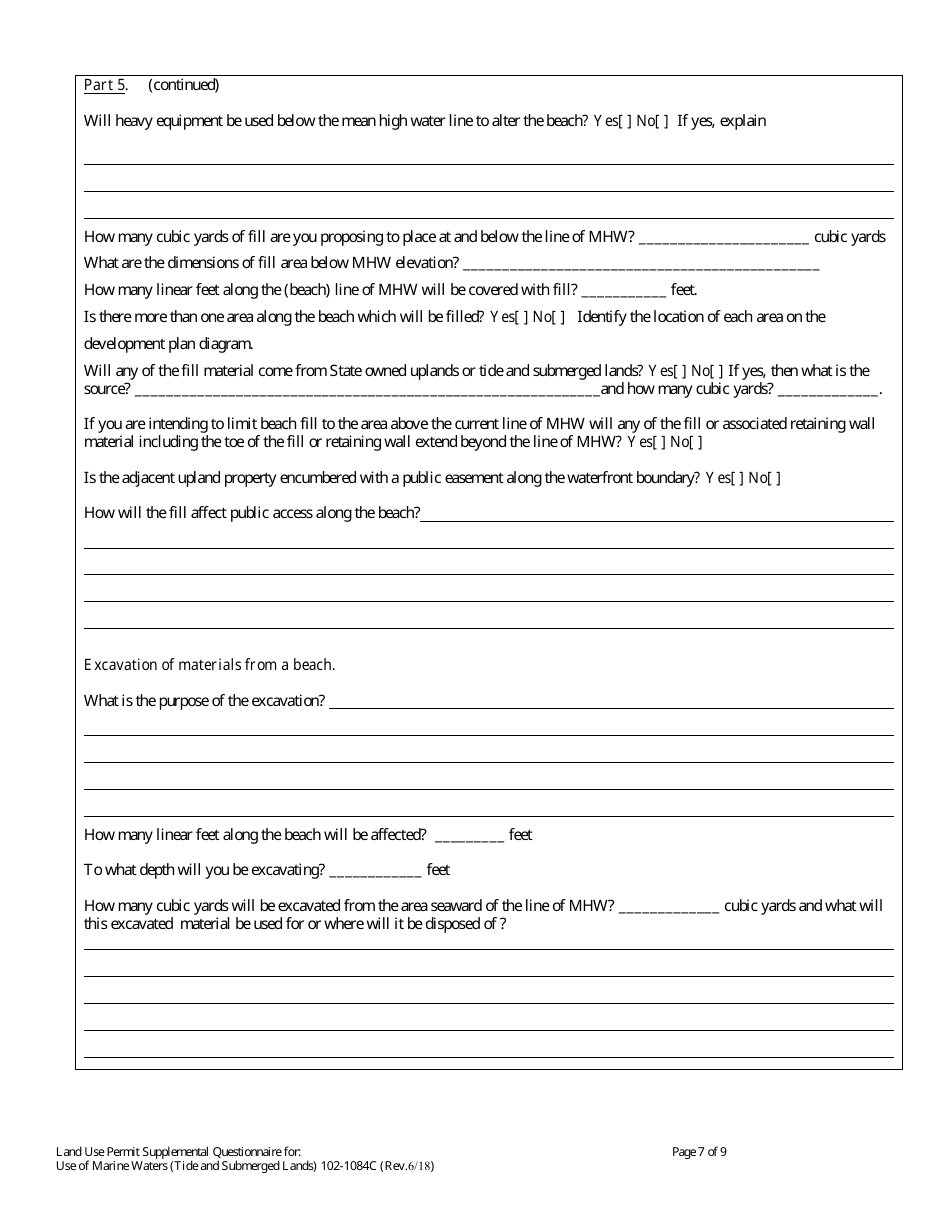 Form 102-1084C Land Use Permit Application Supplemental Questionnaire for Use of Marine Waters (Tide  Submerged Lands) - Alaska, Page 7