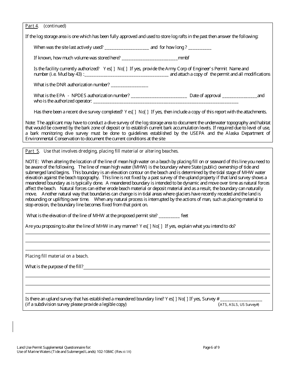 Form 102-1084A Land Use Permit Application - Alaska, Page 18