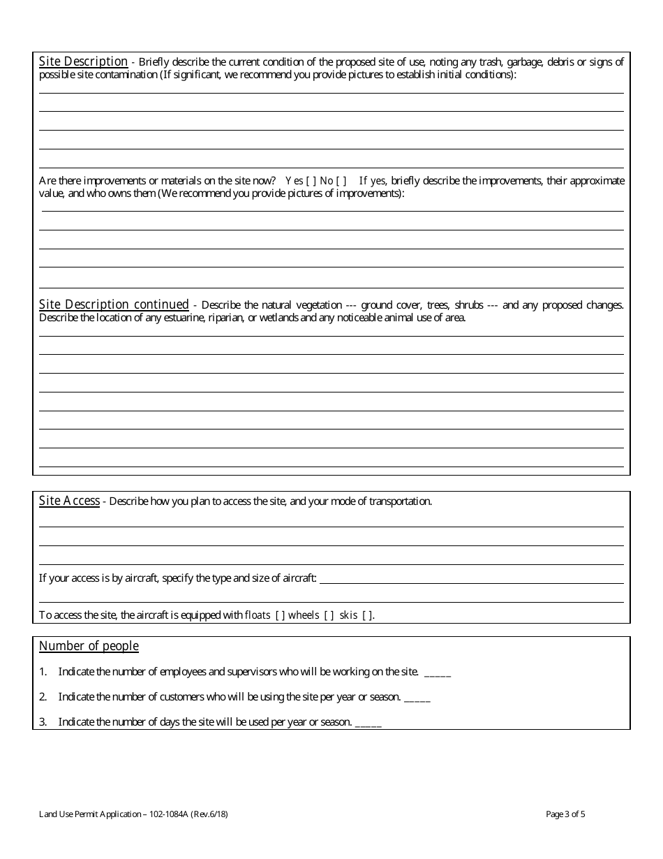 Form 102-1084A Land Use Permit Application - Alaska, Page 5