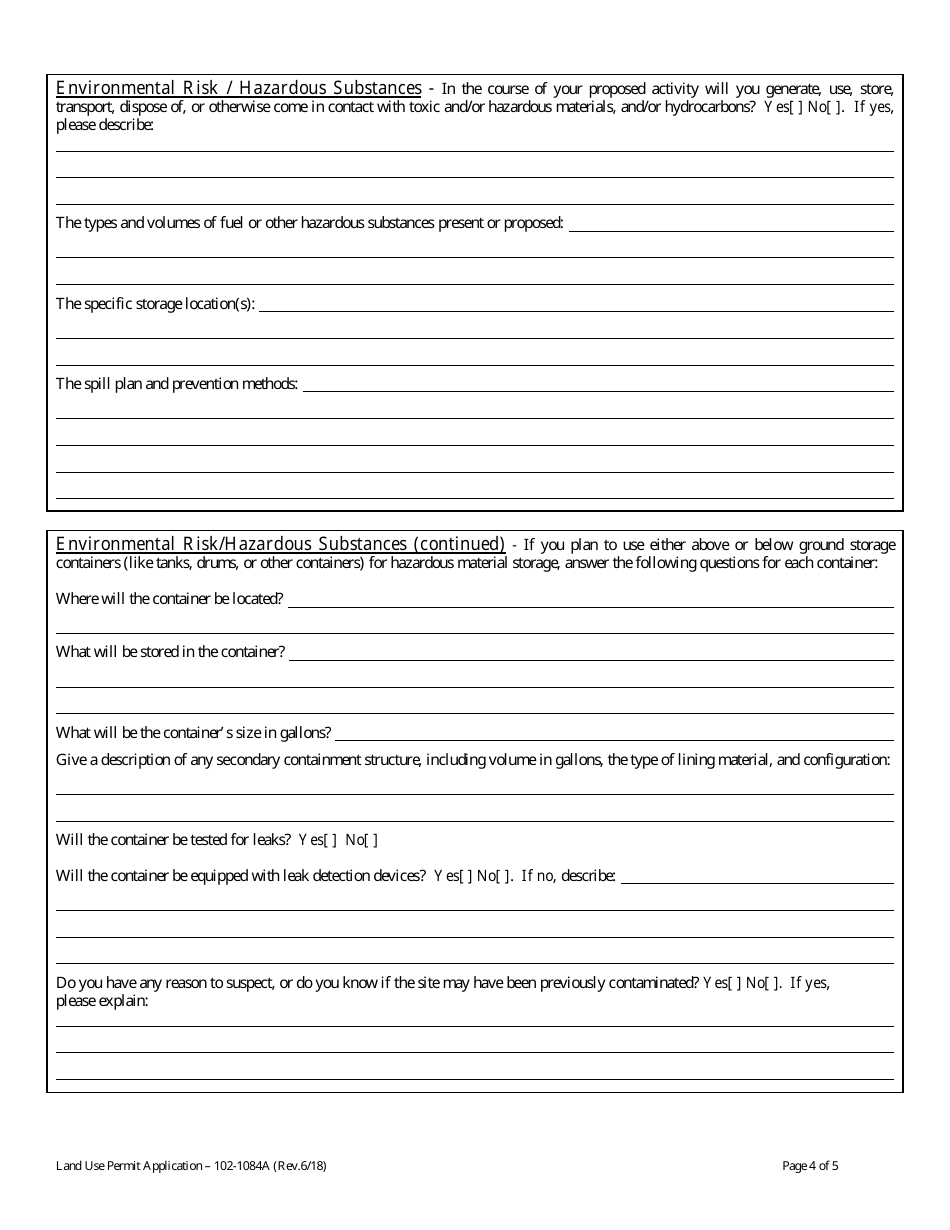 Form 102-1084A Land Use Permit Application - Alaska, Page 6
