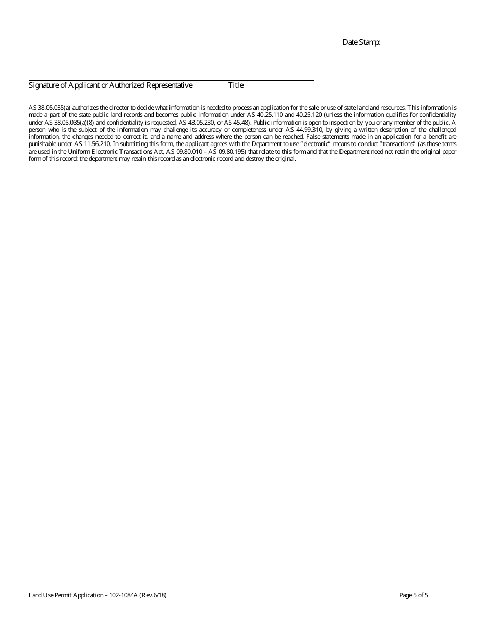 Form 102-1084A Land Use Permit Application - Alaska, Page 7