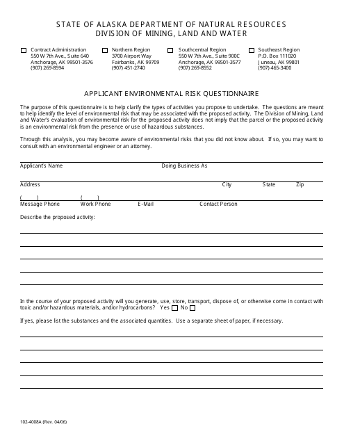 Form 102-4008A  Printable Pdf
