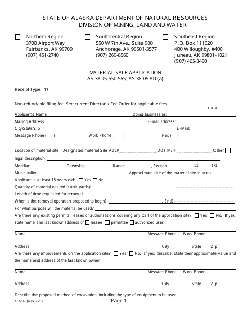 Form 102-143  Printable Pdf
