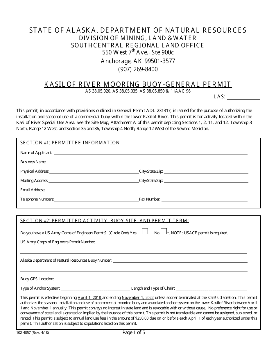 Form 102-4057 Kasilof River Mooring Buoy-General Permit - Alaska, Page 2