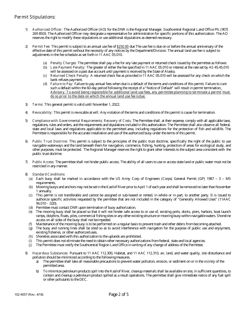Form 102-4057 Kasilof River Mooring Buoy-General Permit - Alaska, Page 3