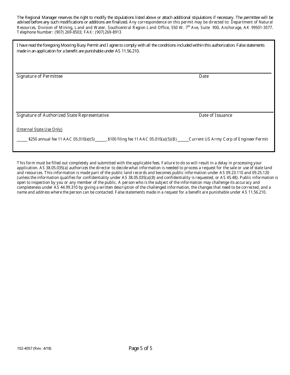 Form 102-4057 Kasilof River Mooring Buoy-General Permit - Alaska, Page 6