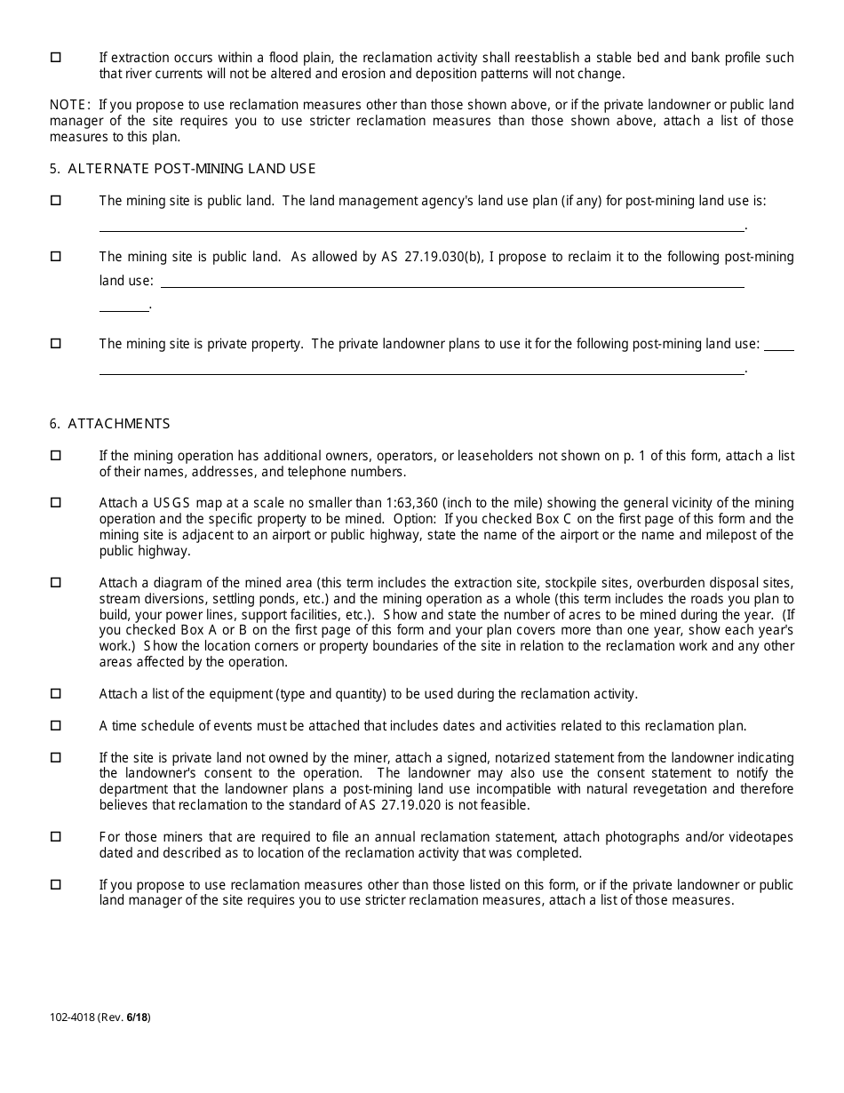 Form 102-4018 Material Site Reclamation Plan or Letter of Intent / Annual Reclamation Statement - Alaska, Page 3
