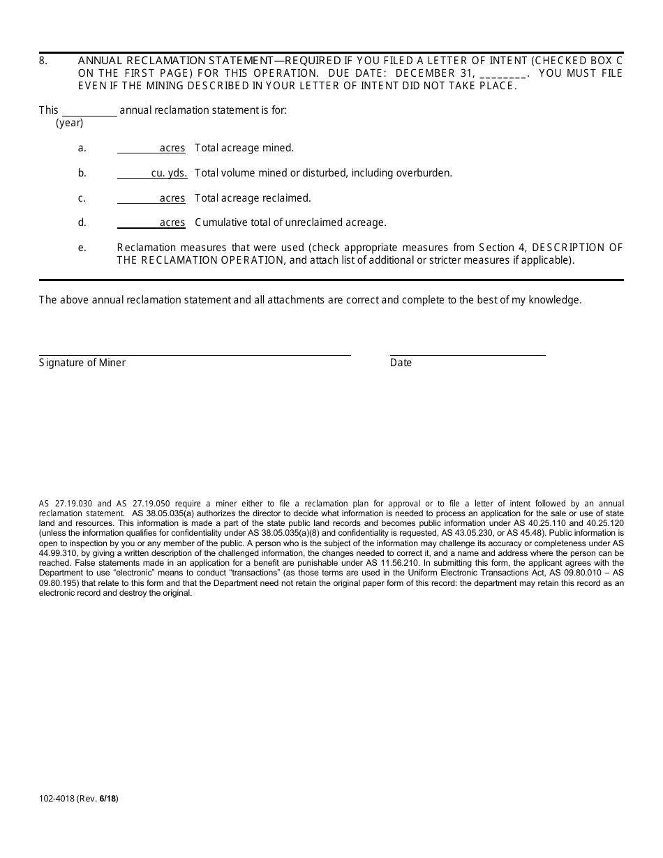 Form 102-4018 Material Site Reclamation Plan or Letter of Intent / Annual Reclamation Statement - Alaska, Page 5